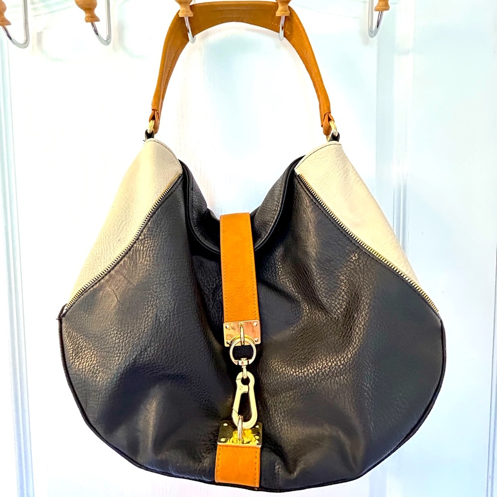 Olivia & Joy handbag with zipper detailing in black and white